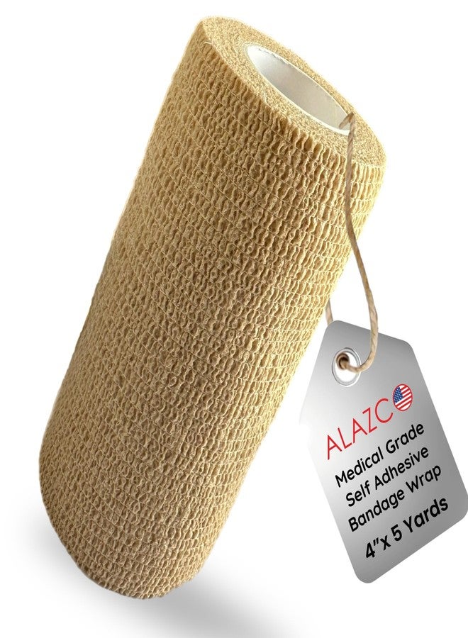 ALAZCO 4" x 5 yrd Beige Self Adhesive Flexible Bandage Wrap Stretch Roll Tape Wrist Ankle Hand Leg Medical Grade Sports Compression Lymphedema Individually Wrapped Sprains Support First Aid Pets Cat Dog - Image 1
